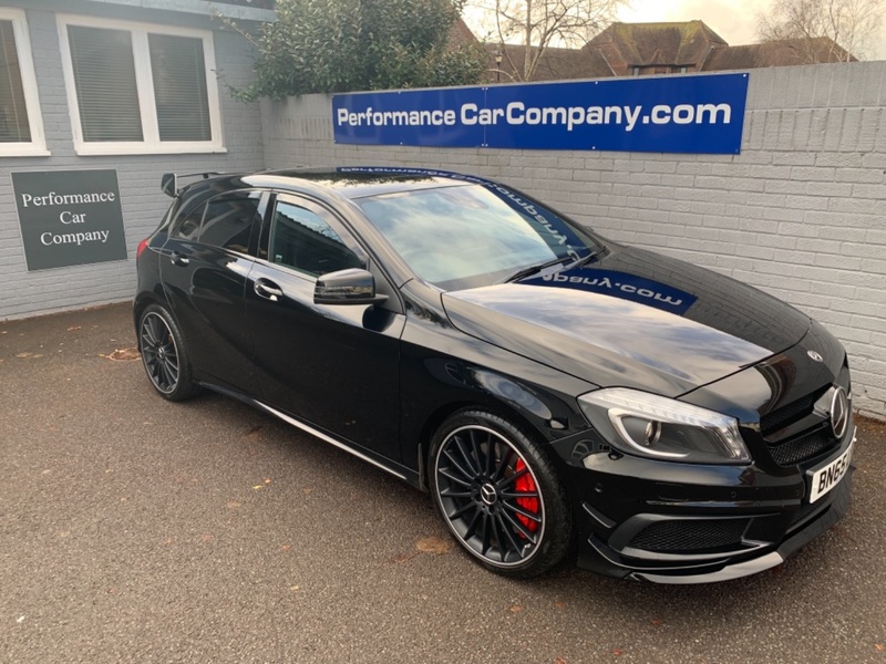 View MERCEDES-BENZ A CLASS A45 AMG 4MATIC 29500miles FSH Full Aero Kit Pan Roof 19 Bi-Colour Alloys STUNNING